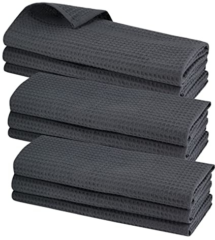 Gariella 9X Geschirrtuch aus 100% Baumwolle Waffel-Piqué in Anthrazit Dunkelgrau