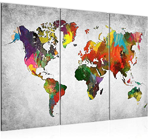 Runa Art Wandbilder Weltkarte Bild XXL Büro Wohnzimmer Bunt Landkarte Beton 120 x 80 cm 3 Teilig 105131c