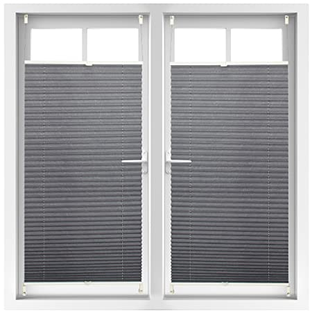 2 x Plissee Rollo ohne Bohren, Klemmfix zum Kleben, Faltrollo lichtdurchlässig, Faltstore grau, BxH: 60 x 130 cm
