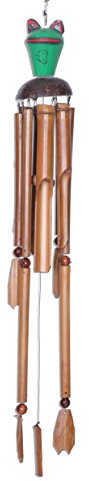 Premium 80cm Windspiel Holz Feng Shui Klangspiel Geschnitzt Kokosnuss Frosch Bambusrohr