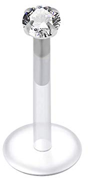 Monster Piercing - Labret Madonna - Monroe Piercing. 925 Sterlingsilber Labret Lippenpiercing mit 2mm oder 3mm Kristallklarem CZ Stein Bioplast Stab. Stärke: 16G (1,2 mm) Länge: 8 mm Hypoallergen