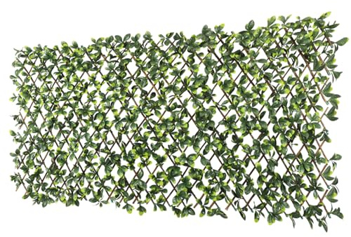 SunnyRoyal 1 PC Artificial Leaf Faux Ivy Expandable/Stretchable Privacy Fence Screen Greenery Fencing Panel for Outdoor Indoor Balcony Patio Decoration (Ficus, Single Sided Leaves)