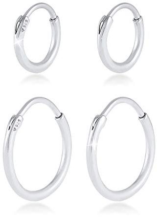 Kuzzoi Herren-Ohrringe Creolen Set rund, 2 Paar Klassik Ohrhänger poliert, Ohrringe für Männer, Creolen aus 925 Sterling Silber, hochwertiges Hoop Ohrring-set für Männer