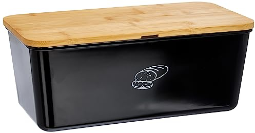 Kesper 58091 Portapane con Tagliere, Nero, Dimensioni tagliere/coperchio: 36 x 20 x 2 cm, Dimensioni della scatola del pane: 34 x 18 x 13 cm