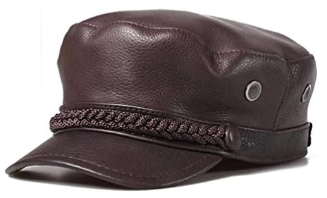 Echter Lederhut, Männer Und Frauen Herbst Und Winter Lederhut Leder Lokomotive Hut Flacher Hut Fashion Navy Hut Europa Und Amerika Bequem Und Warm