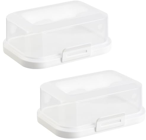 ENGELLAND - 2 x Stapelbare Butterdose mit Deckel und Klick-Verschluss, Weiß/Transparent, Plastik-box, Butter-Glocke, BPA-frei, Mehrzweck, robust
