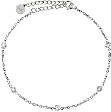 Gd. GOOD.designs EST. 2015 Zirkonia Fußkette für Damen wasserfest I Fußkettchen verstellbar (22-27cm) aus Edelstahl in 18K Gold und Silber I Frauen Fußschmuck mit funkelnden Dots