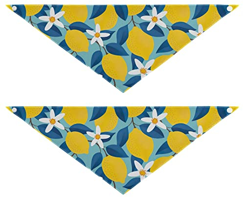 2 Stück Hundehalstücher Haustier Bandana Schal Druckknopf Dreieck Lätzchen Halstuch Set Haustier Urlaub Zubehör Dekor für kleine bis große Welpen Hunde Katzen kleine gelbe Zitronen