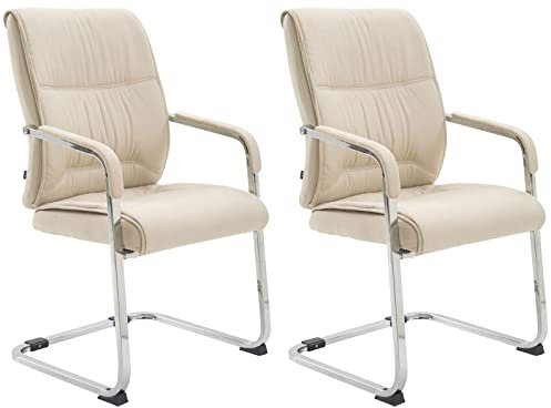 CLP Set De 2 Sillas Cantilever Anubis XXL En Tela I Sillas Oscilantes con Reposabrazos Tapizados & Base Metálica, Color:Crema