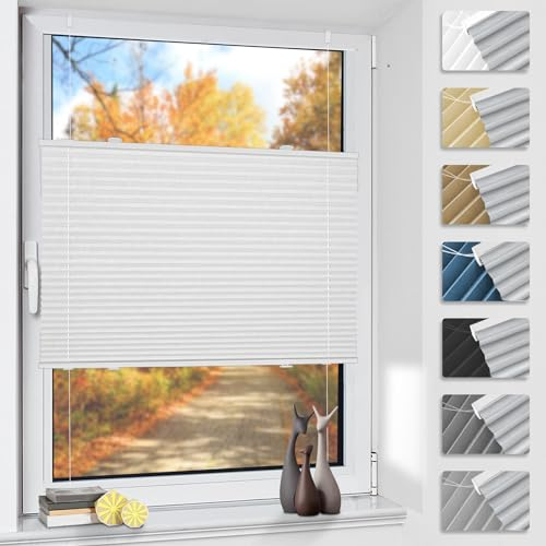 Plissee ohne Bohren Verdunkelung Thermo Plissees Klemmfix Weiß B65 x H190 cm - Verdunklungsplissee Plisseerollo Blickdicht & Sichtschutz für Fenster & Tür