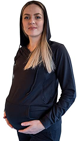 Mamatoto Felpa con cappuccio per allattamento maternità morbida al tatto per gravidanza e allattamento al seno con tasca a canguro, Nero , 12