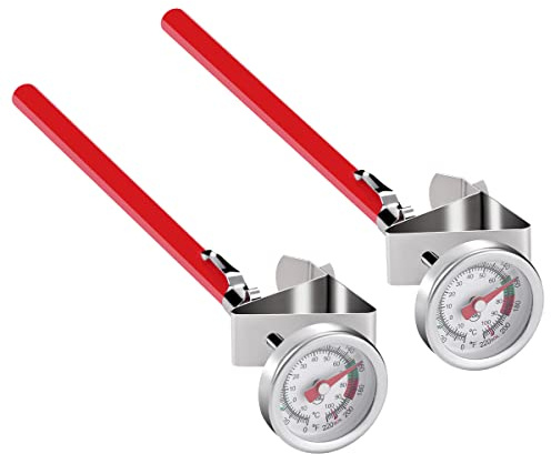 Efengcook 2 Pack Instant Read Pocket Milk Frothing Thermometer with1 inch Dial 5 inch Probe Clip,Best Instant Read Food for The Coffee Drinks,Chocolate Milk Foam (Color Dial)