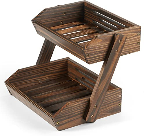 NAGAWOOD Large Capacity 2-Tier Wooden Fruit Basket, Durable Acacia Wood, 10.5 Tall, Spacious for Produce, Vegetables, Bread Storage and Home Kitchen Countertop