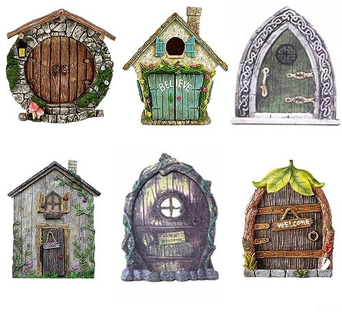 Lot de 6 portes de fées miniatures pour jardin, nain de jardin, décoration d'intérieur, 80 x 70 x 5 mm