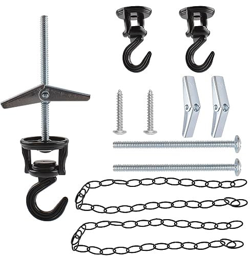 INCREWAY Drehbarer Deckenhaken mit Metall-Verlängerungskette, schwarz, strapazierfähig, drehbar, Swag-Haken zum Aufhängen von Pflanzen, Kronleuchter, Korb, 2 Stück