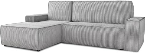 Sofnet Ecksofa Totti L mit Schlaffunktion und Bettkasten - Cord Stoff - L-Form Couch, Polstersofa, Schlafsofa, Sofagarnitur (Grau (Poso 110), Ecksofa Links)