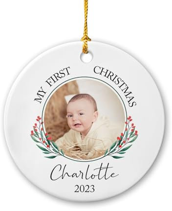 Christbaumschmuck Keramik Weihnachtsanhänger Anhänger Weihnachtsbaumschmuck Hängende Ornamente Weihnachtsdeko Mein Erster Fotorahmen 2023, Personalisiertes Foto 2023, Erstes Geschenk des Babys Für