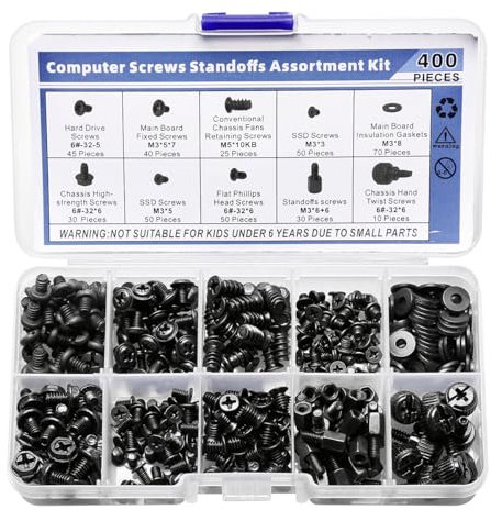 GLADFRESIT 400 Pcs Computer Screw Set, Computer Screws Standoffs Assortment Kit, PC Motherboard Standoffs Screws for HDD SSD Fa CD-ROM
