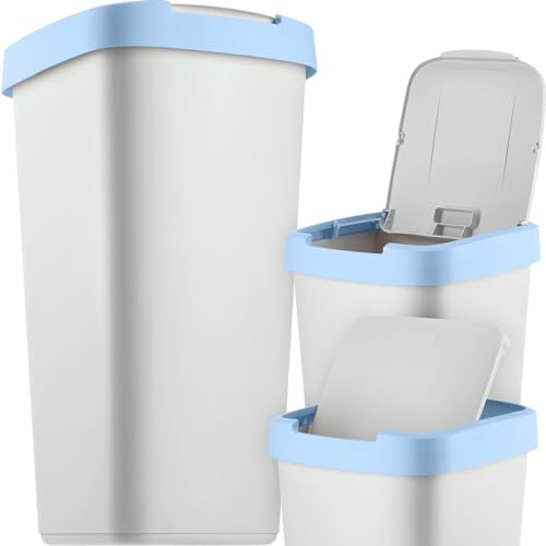 KADAX Poubelle de 25 litres, avec couvercle basculant, pour tri sélectif, en plastique, robuste, gris/bleu