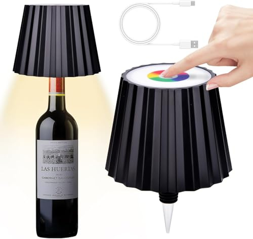Jadyon Lampada per Bottiglie Senza Fili, Lampada da Bottiglia a LED Ricaricabile, Lampade per Bottiglia, 5 Colori Dimmerabili a Batteria Ricaricabile Paralume da Tavolo Touch per Ristorante, Bar