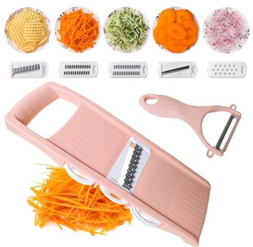 Nbguigdstr Cortador de mandolina 7 en 1 para cocina, cortador de alimentos de mandolina, patata/queso/verduras/zanahoria/pepino, rebanador, cortador, molinillo, cortador de gofres, pelador de juliana