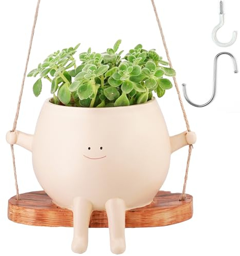 eusbon Pflanztopf mit Smiley-Gesicht, Hängeschaukel, Pflanzgefäß, großer Kunstharz-Blumentopf für den Innenbereich, Schreibtischpflanzen, Outdoor-Pflanzen