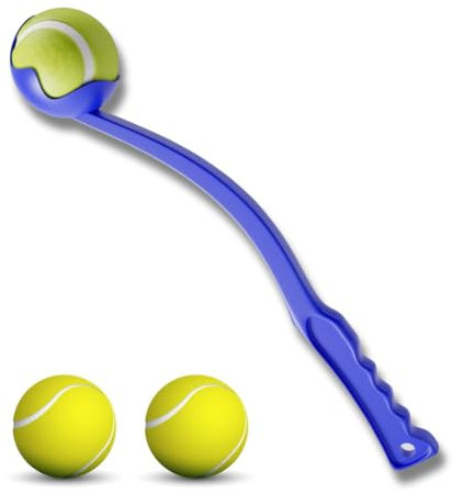 Ballwerfer Für Hunde - Hundespielzeug Set Mit 3 Bälle, Blau, 36 cm Lang. Praktisch und Hygienisch. Ballschleuder Für Hunde - Wurfspielzeug Zum Einfachen Apportieren Und Werfen Von Bällen (Kleine)