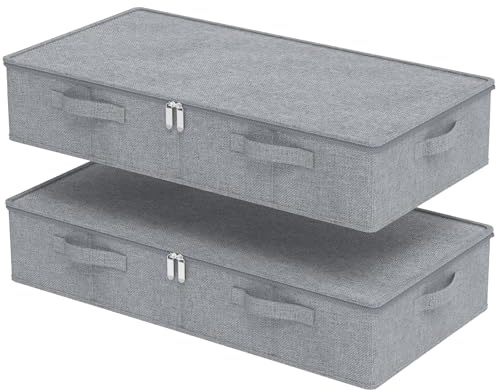 ENUMAIL 2:a förvaringslåda under sängen med lock, fällbart kubskåp skåp i botten, organiseringsväska för kläder med handtag, för förvaring av lakan, 80 x 40 x 15 cm, grå