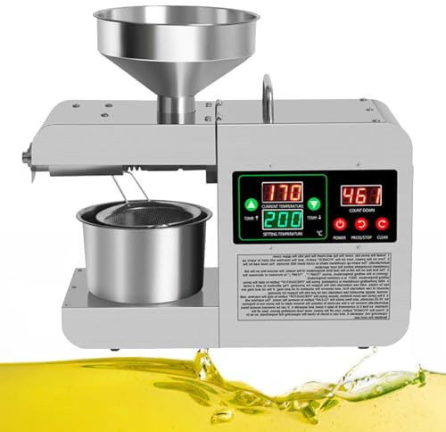 json2xml 820w Oil Press Machine,Commercial Automatic Cold/Hot Oil Expeller With Oil Cup/Strainer,Stainless Steel Electric Oil Press Extractor - Temperature adjustment 50-250℃/Pressing speed: 3-5KG/h