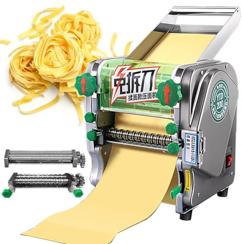 Máquina eléctrica para hacer fideos 2 en 1, máquina automática comercial para hacer pasta fresca con molde redondo de 1,8 mm y plano 3/9 mm, máquina cortadora de fideos con rodillo de 750 W