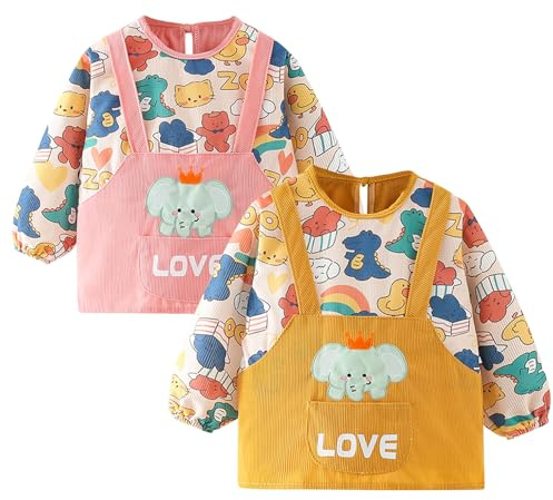 Happy Cherry - Lätzchen Cord Wasserdicht mit Langarm Ärmeln Jungen Mädchen Kinderschürze Baby Bastelschürze für Schule Kindergarten Kinder Kleinkind Malschürze für Malerei Essen - 4-5 Jahre