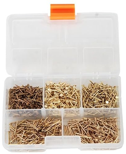 Netzerkoz - Set di 500 chiodi in legno, 5 tipi di chiodi nichelati per lavori di artigianato fini, il set è composto da piccole unghie sottili per scopi decorativi, assortimento di unghie con scatola