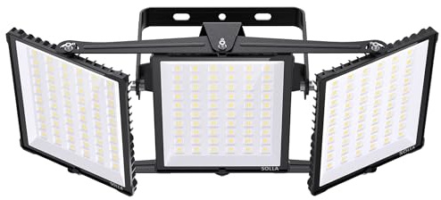 SOLLA 600W 2025 Plus Neue Aufrüstung LED Außenflutlicht, 60000LM 6000K Tageslichtweiß IP66 Wasserdicht, Stadionbeleuchtung, 3 Köpfe Verstellbares Außen-Sicherheitsbeleuchtung für Höfe, Terrassen