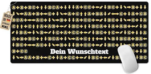 PR Print Royal Gaming-Mousepad mit Wunschtext selbst gestalten - Combo-Design Gold - Schreibtischunterlage, Mauspad - Personalisierte Geschenke für Gamer, Zocker - Waschbar, rutschfest, 90x40 cm