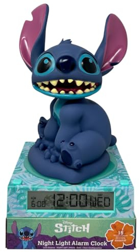 Lampada 3D con sveglia Stitch Disney luce notturna a led da comodino personaggio tridimensionale con sveglia digitale integrata