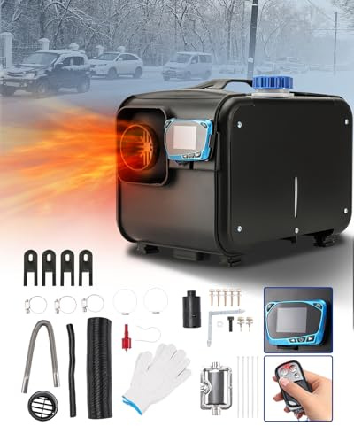 Riscaldatore d'aria diesel portatile da 8 kW e 12 V, riscaldamento silenzioso a gasolio con silenziatore, tutto in uno, foro singolo con telecomando, display LCD per auto, camper, barca, interni, s