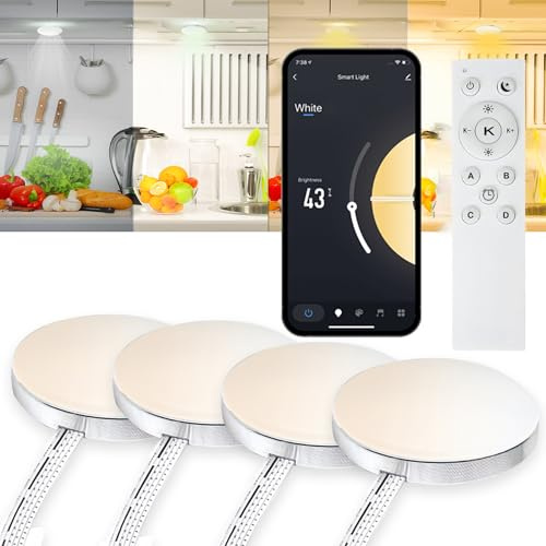 4Pcs Aluminium WiFi CCT 2700K-6500K duale weiße Dimmbar Farbtemperatur Unterbauleuchte Küche LED Schranklicht für Alexa, Google Home, mit RF Fernbedienung Timer APP Steuerung Schrankbeleuchtung