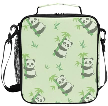 LI ZHI XIN Adults Kids Lunch Bag Box Handheld Shoulder Strap Insulated Cooler Bag for Childrens Boys Girls to School Offic Work Camping Picnic Animal Panda Bamboo Pattern