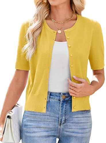 Newshows Womens Cardigans Short Sleeve Summer Cropped Cardigan Ladies Buttons Dress Cover Up Bolero Shrug Knitted Top