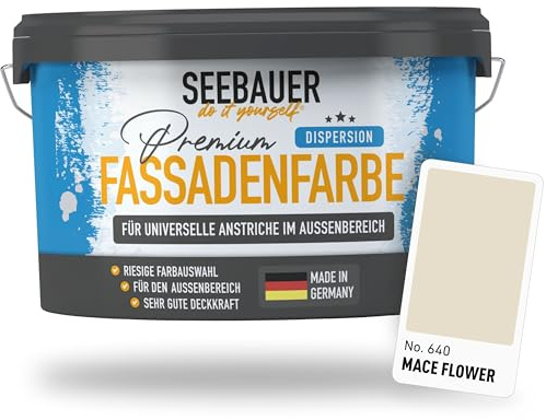 SEEBAUER diy Universal-Fassadenfarbe Braun 5L für Außen (No. 640 Mace Flower) Hoch deckende Fassadenfarbe mit Wetterschutz - Geeignet für Putz, Mauerwerk und Beton