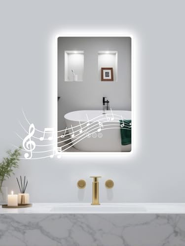 Habison badrumsspegel LED med belysning, 40 x 60 cm, Bluetooth, 3 färgtemperaturer, dimning, minnesfunktion, IP44