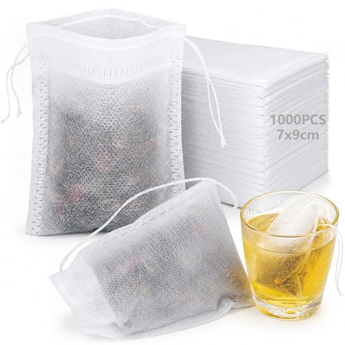 Oungy 1000Pcs Tea Bags, 7x9cm Empty Tea Bags for Loose Tea, Small Tea Infuser Bag with Drawstring, Muslin Tea Bag for Loose Tea, Coffee, Herbs, Spices