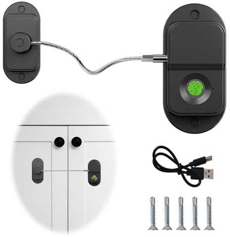 Kühlschrank Schloss mit Fingerabdruck – Kindersicherung Ohne Bohren, Schranksicherung Baby, Fenstersicherung Kinder, USB-Laden – Biometrisches Sicherheitsschloss mit Schnellentsperrung (Schwarz)