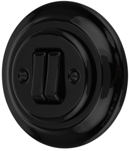 Unterputz Porzellan Retro Doppeltaster, Taster 2-Fach, All-in-One, Serie PR1 schwarz