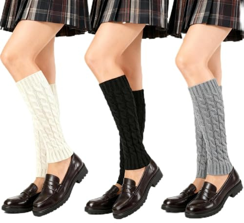 Forbabe 3 Paar Stulpen Damen, Leg Warmers Beinstulpen Damen, Legwarmers | Wadenwärmer Weiche Warm und Bequem Langer Beinwärmer Crochet Stricken Y2K Beinstulpen Kawaii Häkelstulpen, Geschenke Frauen