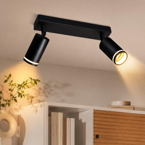 Lichtmaler Deckenstrahler Schwarz Deckenlampe 2 Flammig Deckenspots GU10 | Flurlampe Deckenleuchte Strahler Schwenkbar 350° Spots für Schlafzimmer Küche Büro Flur Esszimmer, Ohne Leuchtmittel
