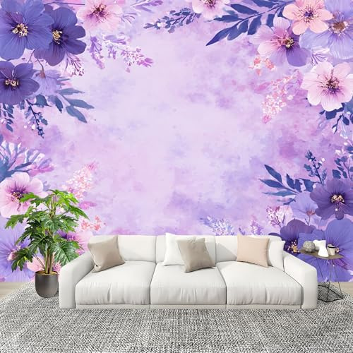 Wohnzimmer Aesthetic Room Decor Fototapete Romantische Florale Elemente Stereo Tapete Vertikal Wandbild Poster Mustertapete Lila Atmungsaktiv Geruchlos Wandaufkleber 200x140 cm