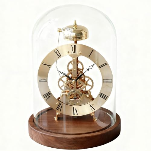 GJGSW Horloge de Table Vintage sous Dôme de Verre avec Cadran Lumineux et Carillon Heureux, Mode Silencieux, Décor pour Bureau ou Maison(Gold)