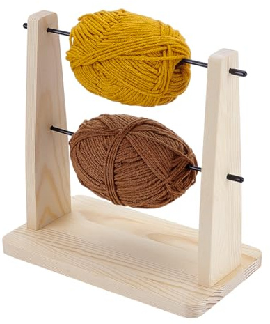 PH PandaHall Wooden Yarn Holder for Crocheting, Portable Ribbon Thread Spool Rack Double Rotating Yarn Ball Holder Storage Organizer for Crocheting and Knitting Supplies Gift, 23x13x23cm