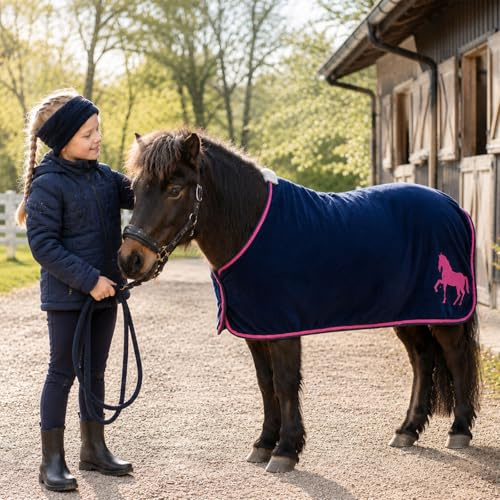 HKM Abschwitzdecke -Mini- für kleine Pferde & Ponys - Größe 65–115 cm - atmungsaktiv Antipilling (Dunkelblau, 95)